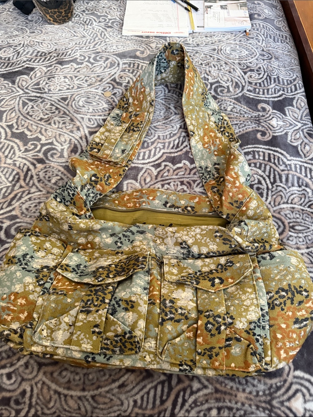 Free People Quilted Floral Shoulder Bag in Olive, Mustard & Sage